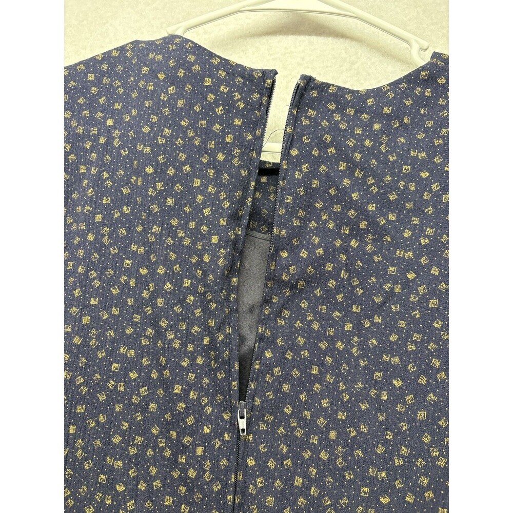 Vintage Periwinkle Navy Blue Gold Dress Tie Waist Size 10 Style 6527 Cottage - Picture 6 of 7